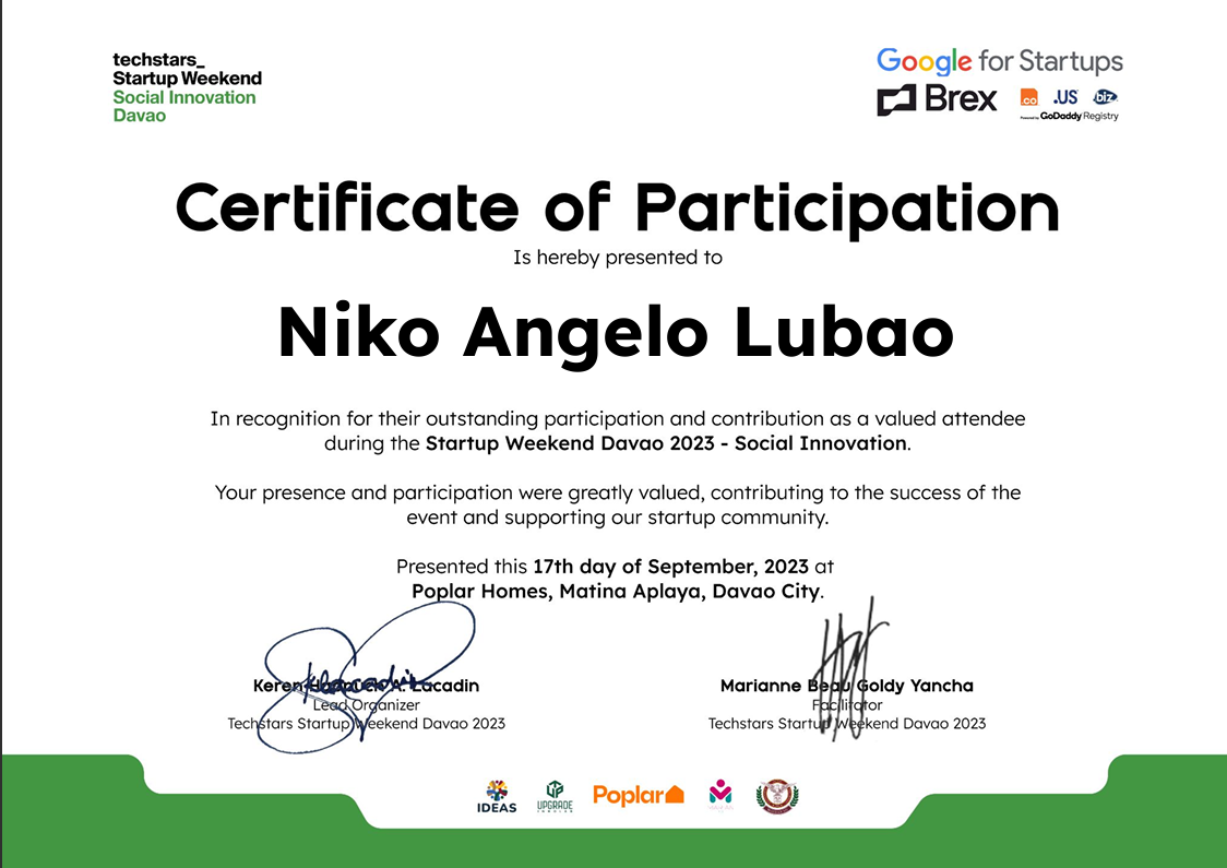 Techstars Certificate